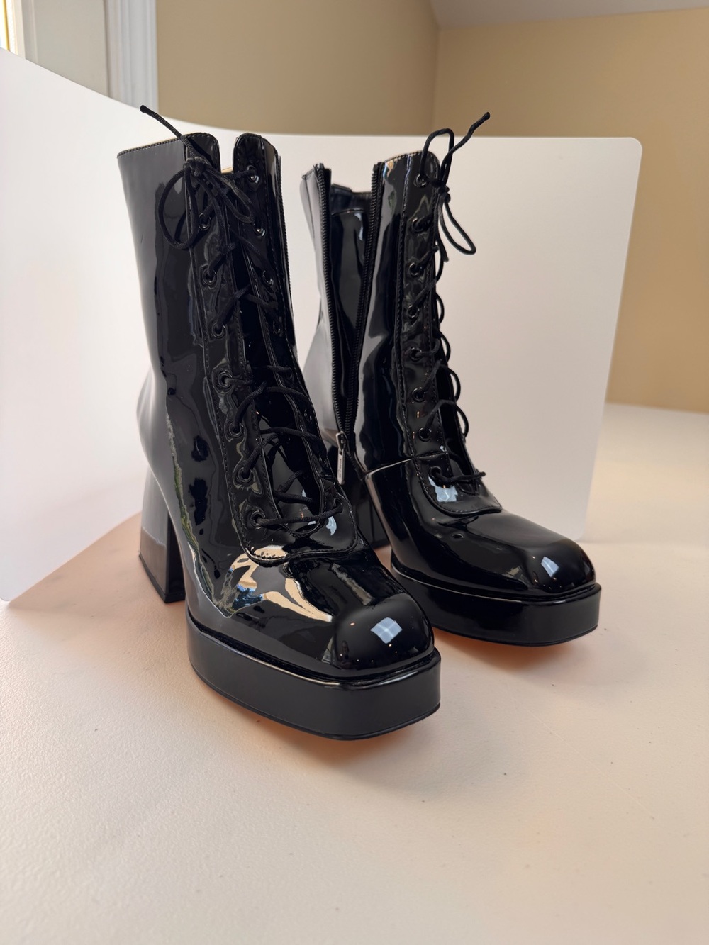 Circa by Sam Edelman Black Patent Platform Boots Size 8 5” Heel - Picture 3 of 14